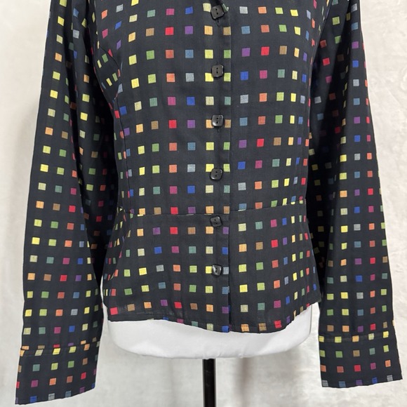 Y2K Christopher & Banks Rainbow Peplum Button Down Top Size L‎ P Cropped Teacher - Picture 6 of 15